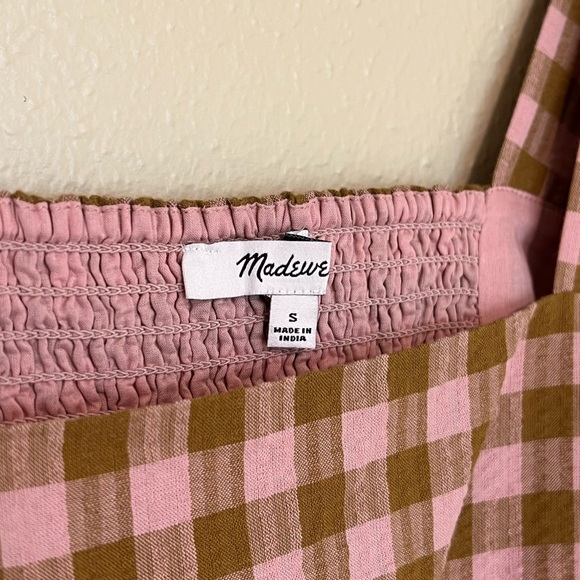 Madewell Pink and Olive Green Gingham Plaid Mini Babydoll Puff Sleeve Dress - Picture 5 of 9